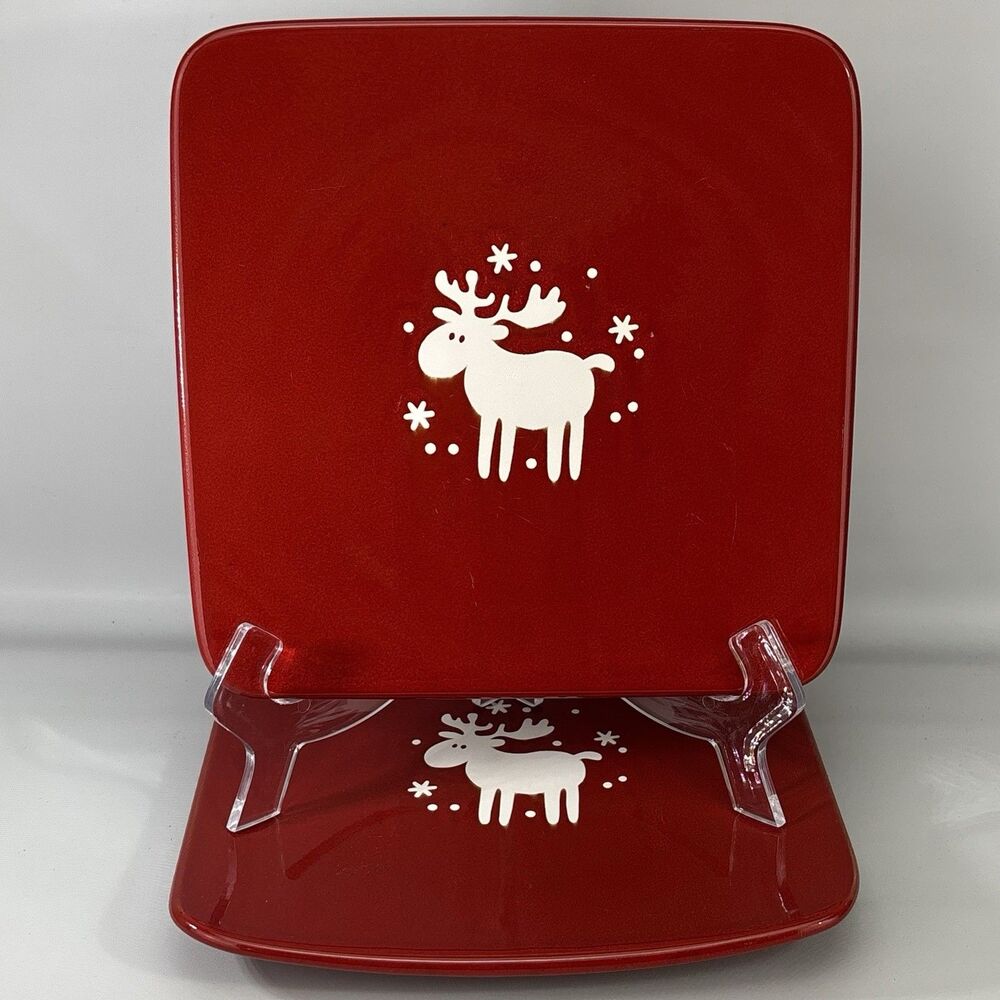 RARE WAECHTERSBACH 8.5”Red Salad Dessert Plate White Deer/Moose EMMA Germany